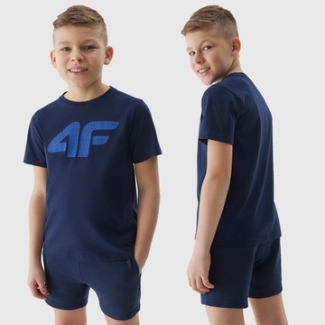 4F ФУТБОЛКА С ПРИНТОМ ДЛЯ МАЛЬЧИКОВ ДЕТСКАЯ ХЛОПКОВАЯ ФУТБОЛКА BASIC SS24