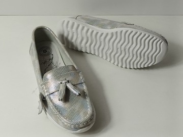 Балетки Jezzi, лоферы кожаные серебристые, размер 39, светлые