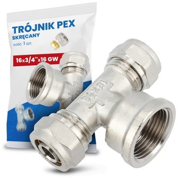 TRÓJNIK PEX 16x3/4 GW SKRĘCANY ZŁĄCZE RUR ROZDZIELACZ OGRZEWANIA PODŁOGÓWKI