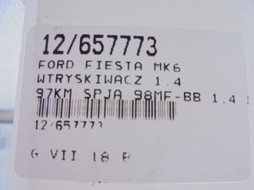 FIESTA MK6 VSTŘIKOVAČE 98MF-BB 1,4 16V KPL 9F593