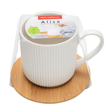FILIŻANKA ALISA ZE SPODKIEM BAMBUSOWYM 260ML BIAŁA Florina