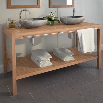 vidaXL Szafka łazienkowa pod 2 umywalki, drewno tekowe, 132x45x75 cm