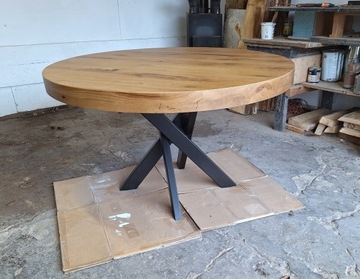 Stół debowy okrągły 130 cm Pogrubiany 8 cm Loft