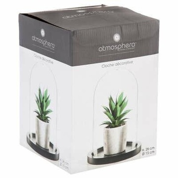 СТЕКЛЯННЫЙ СВЕТИЛЬНИК 26 см С ДЕРЕВЯННОЙ ПОДСТАВКОЙ, черный