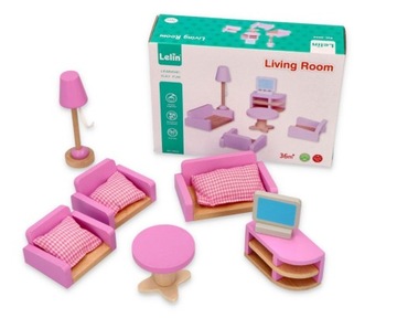 ДЕРЕВЯННАЯ МЕБЕЛЬ ДЛЯ КУКОЛЬНОГО ДОМА, ГОСТИНОЙ ЛЕЛИН