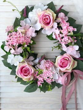 WIANEK NA DRZWI STROIK KWIATOWY RÓŻA WIENIEC