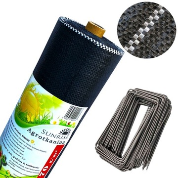 Agrotkanina czarna 2,1x100m UV 70g SUNRISE antychwastowa agrowłóknina kołki