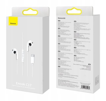 ПРОВОДНЫЕ НАУШНИКИ-ВКЛАДЫШИ BASEUS USB-C TYPE-C С МИКРОФОНОМ И РЕГУЛИРОВКОЙ