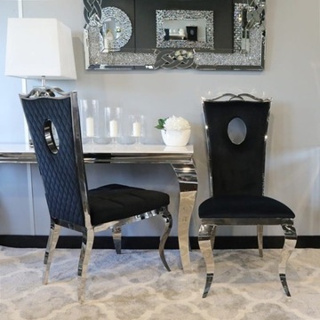 Krzesło glamour Luxury Black z przeszyciami krzesło tapicerowane czarne