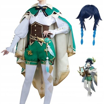 Genshin Impact Venti Cosplay Anime Kostiu Peruka