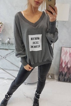 Bluza oversize z dekoltem V grafitowa