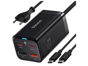Ładowarka BASEUS GaN3 PRO 65W 2x USB-C 2xUSB-A PD QC4 + Kabel USB-C