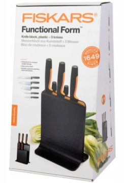 Набор из 5 функциональных ножей FISKARS в блоке для заточки.