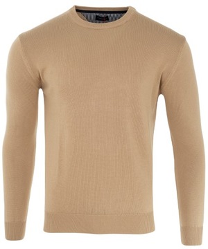 SWETER ELEGANCKI WYSOKA JAKOŚĆ 100%BAWEŁNA POD SZYJĘ CIEMNO-BEŻOWY M