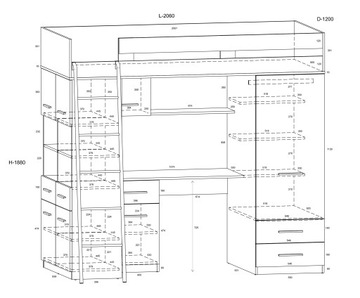 Антресоль VELVE L без ковриков. белый/синий