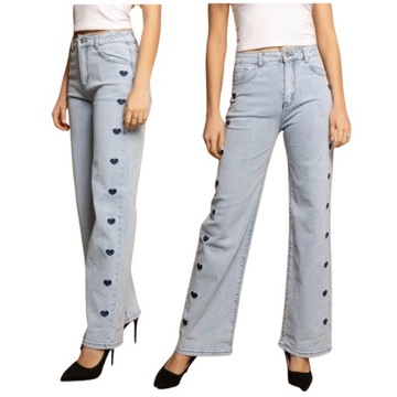 W753 JEANSY SZEROKA NOGAWKA SERDUSZKA SZWEDY 42 XL