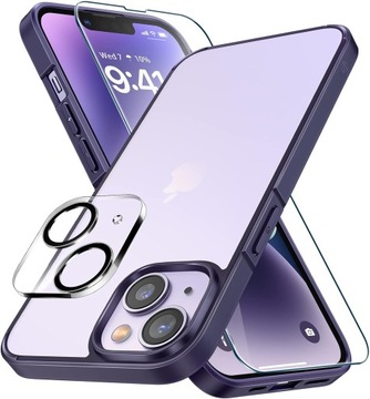 Etui 3w1 do iPhone 14 Plus/14 Max szkła hartowane 9H-2 etui matowe fiolet