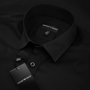 EMPORIO ARMANI KOSZULA Z MAŁYM LOGO - DOPASOWANA - CZARNA - L