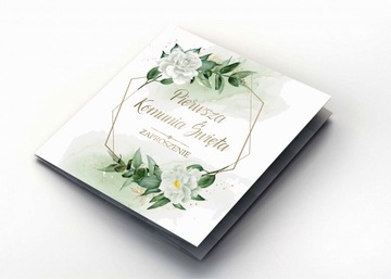 Приглашения на СВЯТОЕ ПРИЧАСТИЕ белые цветы + конверты