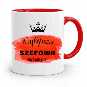 KUBEK CZERWONY DLA SZEFOWEJ NAJLEPSZA NA ŚWIECIE z Nadrukiem ze Zdjęciem