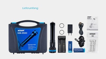 Xtar D26-2500 Полный комплект фонарика для дайвинга с зарядным устройством и аккумуляторами