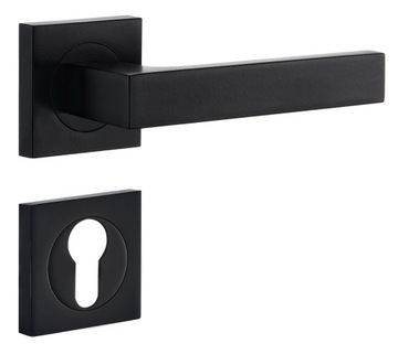 KLAMKA DO DRZWI IN02 BLACK + ROZETA NA WKŁAD
