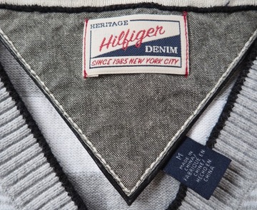 HILFIGER DENIM_sweter V neck w paski_ideał_M