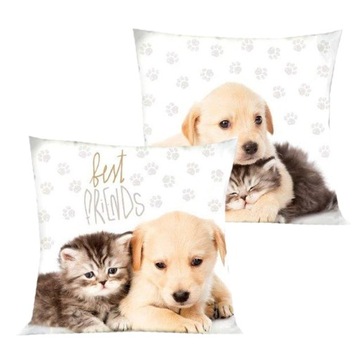 Poszewka dla dzieci 40x40 cm z pieskiem kotkiem best friends