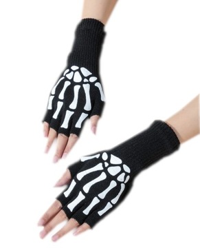 D3 ПЕРЧАТКИ БЕЗ ПАЛЬЦЕВ БЕЛЫЕ КОСТИ ЭМО ГОТА