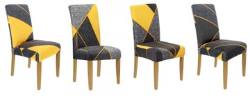 ПОКРЫТИЕ НА СТУЛ СЕРЫЙ ЖЕЛТЫЙ С ГЕОМЕТРИЧЕСКИМ УЗОРОМ ГИБКИЙ УНИВЕРСАЛЬНЫЙ