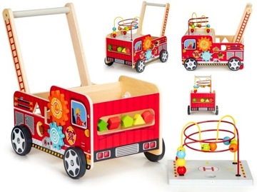 DREWNIANY PCHACZ EDUKACYJNY CHODZIK DLA DZIECI STRAŻ POŻARNA KLOCKI ECOTOYS