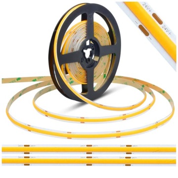 Taśma LED COB 24V 9W/m JEDNOLITA CIEPŁA ROLKA 5m