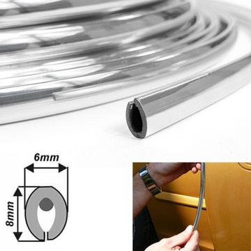 LISTWA OZDOBNA TAŚMA CHROM NA GRILL RANT DRZWI RANTOWA 8x6MM 8M RANTÓWKA U