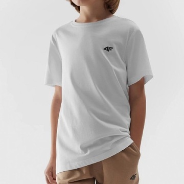 Koszulka Dziecięca 4F Biały T-shirt chłopięcy sportowy dla chłopaka 140