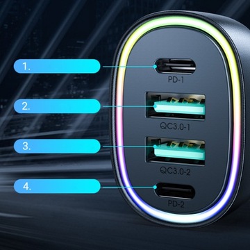 АВТОМОБИЛЬНОЕ ЗАРЯДНОЕ УСТРОЙСТВО JOYROOM 70 Вт с 4 портами: 2 x USB C, 2 x USB PD QC