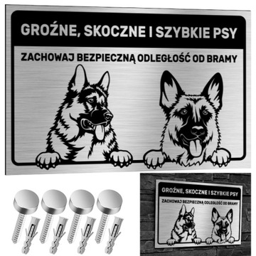 NIERDZEWNA Tabliczka UWAGA! GROŹNE, SKOCZNE I SZYBKIE PSY 30x20 Aluminium