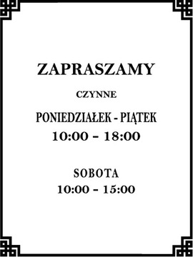 Naklejka Godziny Otwarcia Lokalu na Witrynę Szybę