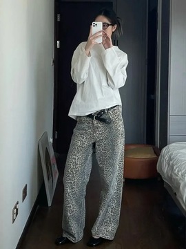 Woman Vintage Leopard Jeans 2024 Y2k Spring Autumn