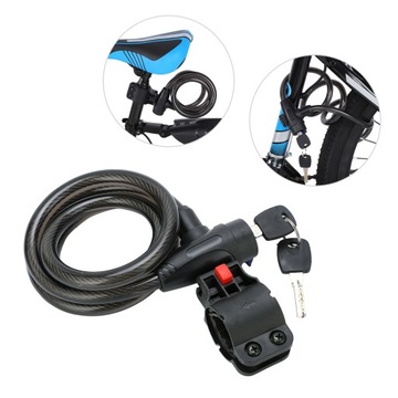 Rowerowa blokada antykradzieżowa ze spiralną stalową linką. Blokada