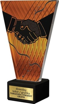 statuetka UŚCISK DŁONI szkło+marmur+grawer 20cm