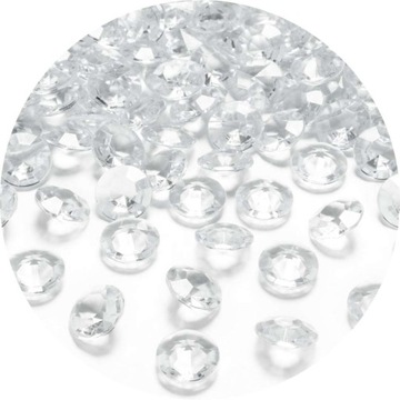 DIAMENTY kryształki BEZBARWNE dekoracja stołu wesele KOMUNIA 12mm 100 szt