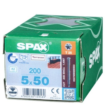 Wkręt do deski tarasowej SPAX 5x50 200szt srebro