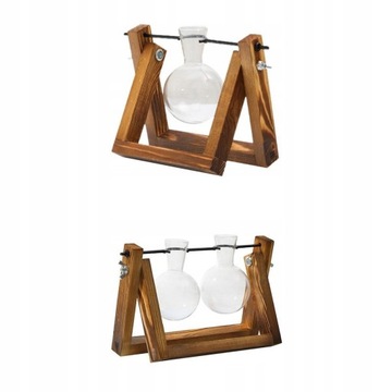 2x Retro Stołowe Terrarium Roślinne z Drewnianym