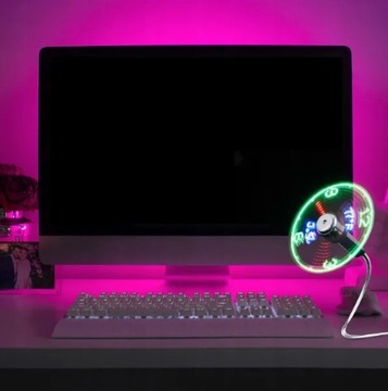 BAJERANCKI WIATRACZEK USB Z ZEGAREM LED WENTYLATOR DEKORACJA GADŻET WIATRAK