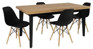 Stół rozkładany CRAFT 4 krzesła czarne 90x160/210