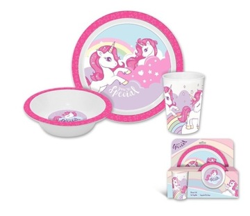 ZESTAW NACZYŃ DO JEDZENIA UNICORN JEDNOROŻEC TALERZ MISKA KUBEK W PUDEŁKU