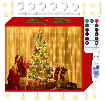 KURTYNA ŚWIETLNA LAMPKI CHOINKOWE GIRLANDA DRUCIKI 300 LED 3 x 3m NA OKNO