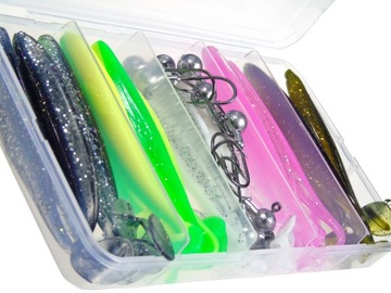 НАБОР ИЗ 25 СПИННИНОВ + КОРОБКА СУДАК ОКУНЬ ЩУКА 10 ГОЛОВ