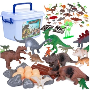 FIGURKI DINOZAURY w kuferku ZESTAW XXL 52 el.