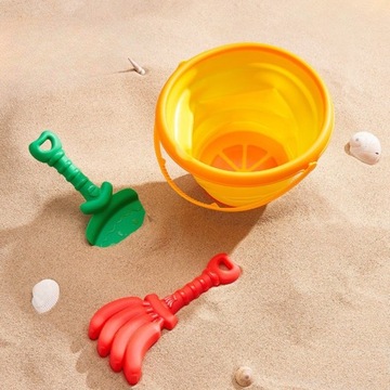 PLAŻOWY ZESTAW DO PIASKU PIASKOWNICY WIADERKO GRABKI ŁOPATKA FOREMKI WOOPIE